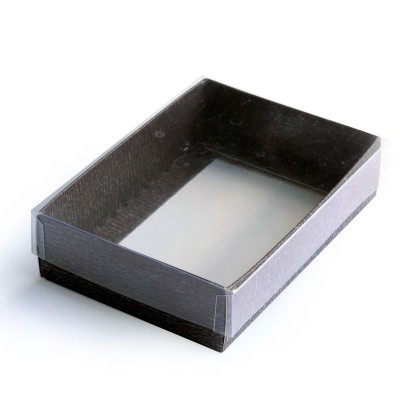 Caja en Carton caf&eacute; y tapa en Acetato Transparente Cuadrada para Dulces y Chocolates